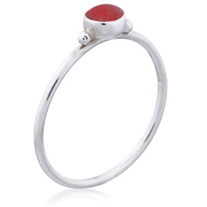 A round red sponge coral 925 silver ring