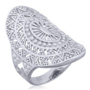 A sun mandala rhodium plated 925 silver ring