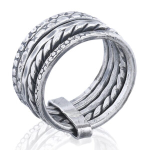 An antiqued silver stackable ring in a set