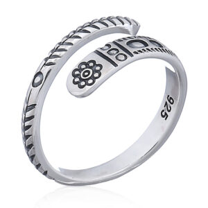 A modern ethnic silver oxidized adjust ring
