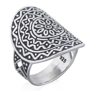 A flower centered 925 mandala ring