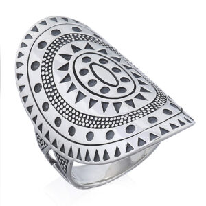 A mandala sun oxidized silver 925 ring