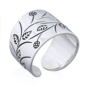 A 925 silver plain ring featured plants of spring
