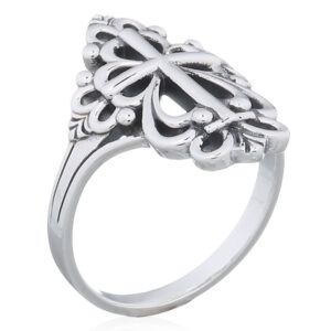 A fleur de lis cross silver plain ring