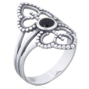 A synthetic black stone doubled boho silver ring