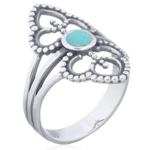 A synthetic green stone doubled boho silver ring