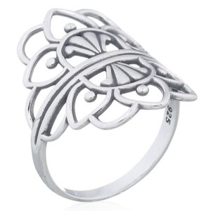 A mandala lotus boho style 925 silver ring
