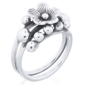 A exquisite spiral flower with silver balls women ring