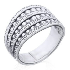 An alternated beaded spiral lines 925 silver ring