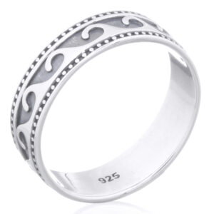 A ocean waves pattern oxidized 925 sterling silver men ring