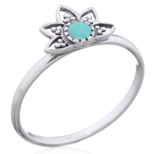 A mandala lotus with green stone 925 silver ring