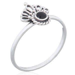 A elegant black stone crown women ring 925 silver