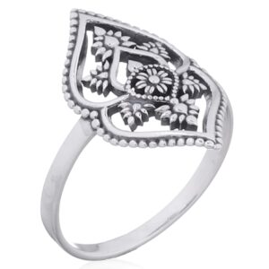 A henna flower petals antiqued 925 silver ring
