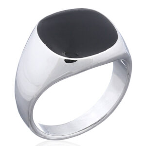 A black agate rounded square shape 925 ring
