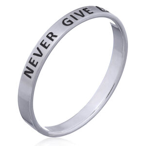 A never give up sterling silver band ring
