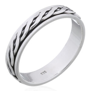 A flat braided spinner 925 sterling silver band ring
