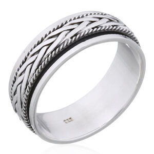 A braided string spinner 925 sterling silver men band ring