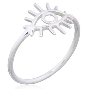 A sterling silver stylish evil eye with lashes ring