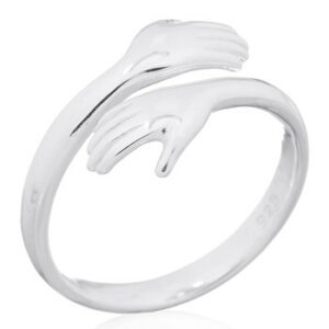 A hugging hands 925 silver adjustable ring