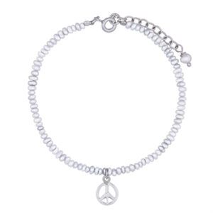 A freshwater pearl sterling silver peace charm bracelet