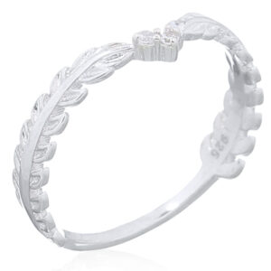 A fairy leaf crown 925 silver ring with clear cz cluster