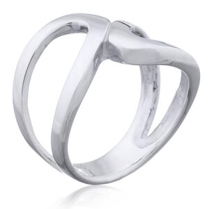 A minimalistic curved loops meet in center planet silver ring