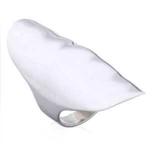 A striking long shiny sterling silver extravagant designer ring