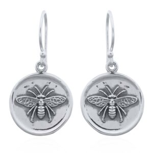 A pair of 925 sterling silver bumble bee in disc dangling earrings