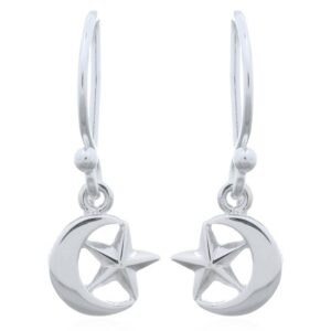 A pair of moon encircling star 925 sterling silver dangle earrings