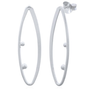 A pair of open marquise shaped with small sphere design silver stud earrings