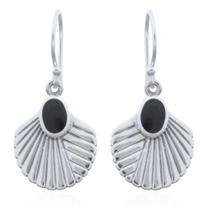 A pair of shell with oval shaped black stone dangle earring