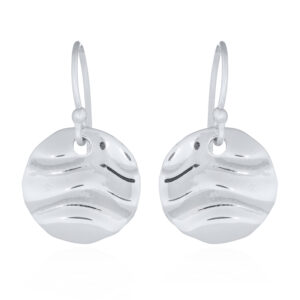 A pair of semi ruffled round disc 925 sterling silver dangle earrings