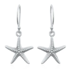 A pair of tiny sea starfish 925 sterling silver dangle earrings