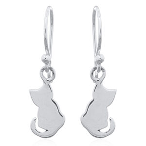 A pair of dangling dangle cat sterling silver earrings