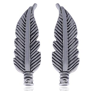 A pair of fluted plain silver feather ear line earrings