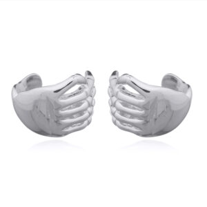 A pair of sterling silver skeleton hand cuff earrings