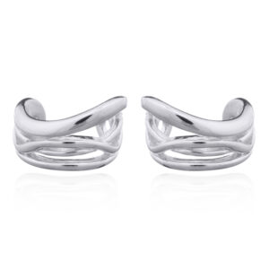 A pair of layered sterling silver cuff earrings