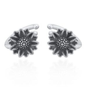 A pair of sunflower sterling silver ear cuff