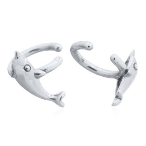 A pair of 925 sterling silver dolphin ear cuff earrings