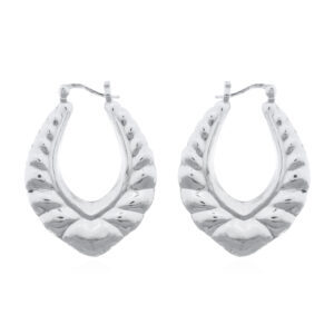 A pair of oval scalloped sterling silver hoops