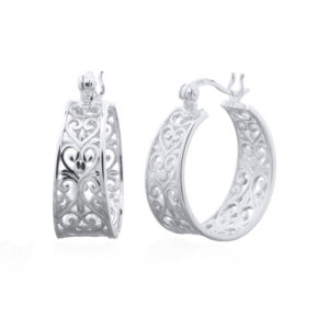 A pair of 925 sterling silver filigree hoop earrings