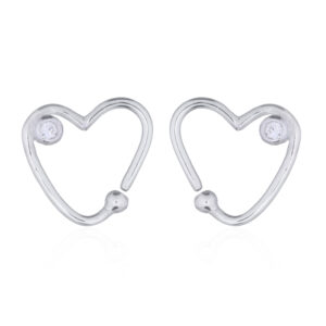 A pair of heart cz sterling silver hoop ring