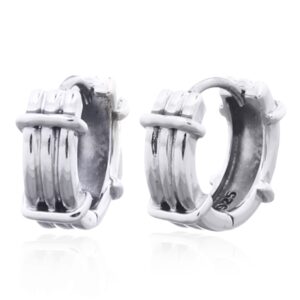 A pair of connected stack sterling silver huggie earrings