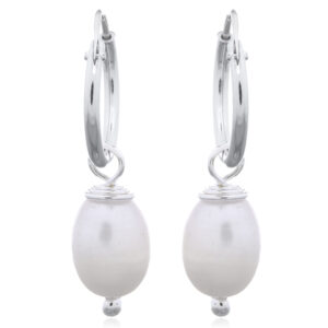 A pair of mini freshwater pearl hoop earrings