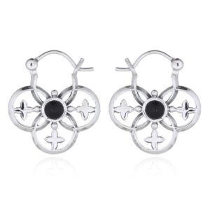 A pair of ace of clubs synthetic black stone hoop earrings 925 silver