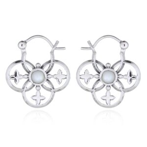 A pair of ace of clubs mother of pearl hoop earrings 925 silver