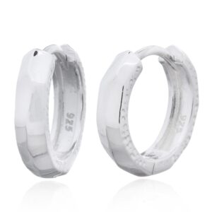 A pair of sterling silver faceted huggie hoops