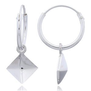A pair of rhombus charm mini hoop 925 earrings