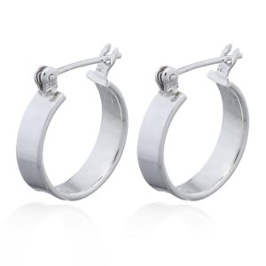 A pair of everyday wear sterling silver flat hoops