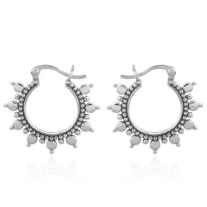 A pair of tribal boho sun rays 925 silver hoop earrings